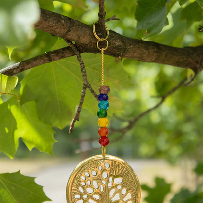 Indian Chimes - Brass Tree of Life with Chakra Beads - 3 Bells - 6.5x31cm