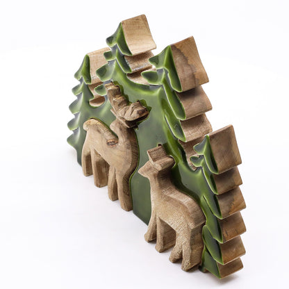Lost in the Forrest -  Two Dear in the Forrest 3D Wooden Decoration - 18x23cm