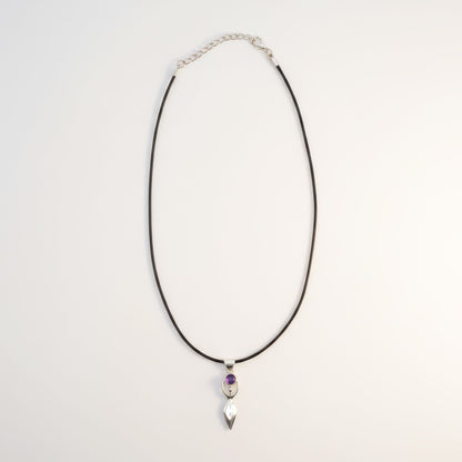 Indian Devotional Pendant - Silver Plated (45cm Cord)- Goddess Amethyst