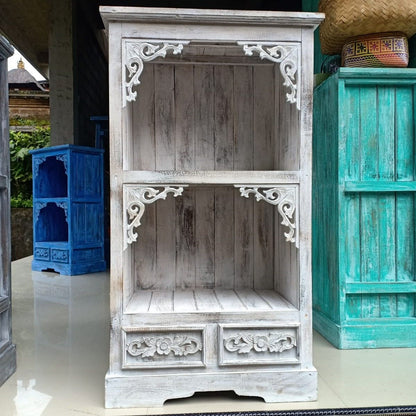 Albasia Bathroom Cabinet - Whitewash H 120cm; W 66.7cm; D 40cm.
