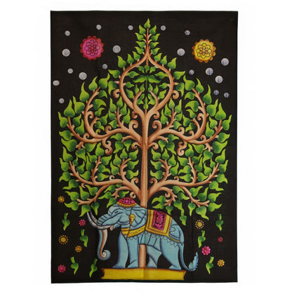 Cotton Wall Art (70x110cm) - Elephant & Tree of Life