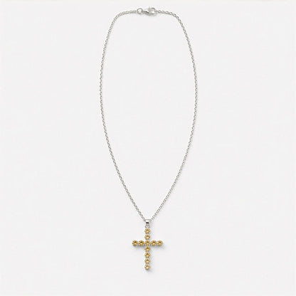 Indian Devotional Pendant - Silver Plated (45cm Chain)- Citrine Crucifix