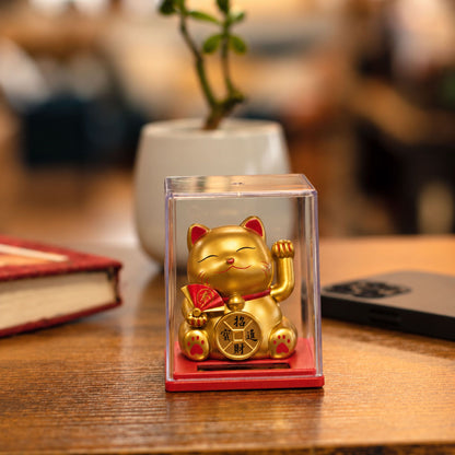 Mini Solar Powered Money Cat in Box - Gold