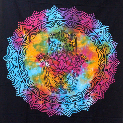 Single Cotton Bedspread + Wall Hanging - Black Hamsa 130cm x 200cm