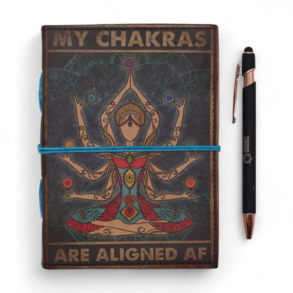 Leather Printed Notebook – My Chakras Are Aligned AF - 17.8×12.7 cm