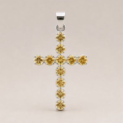 Indian Devotional Pendant - Silver Plated (45cm Chain)- Citrine Crucifix