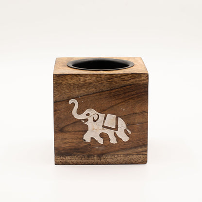 Square Mango Wood Oil Burner  - Elephant