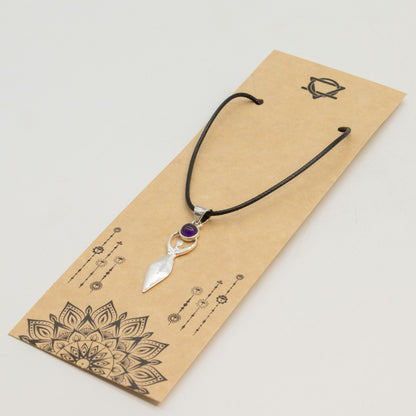Indian Devotional Pendant - Silver Plated (45cm Cord)- Goddess Amethyst