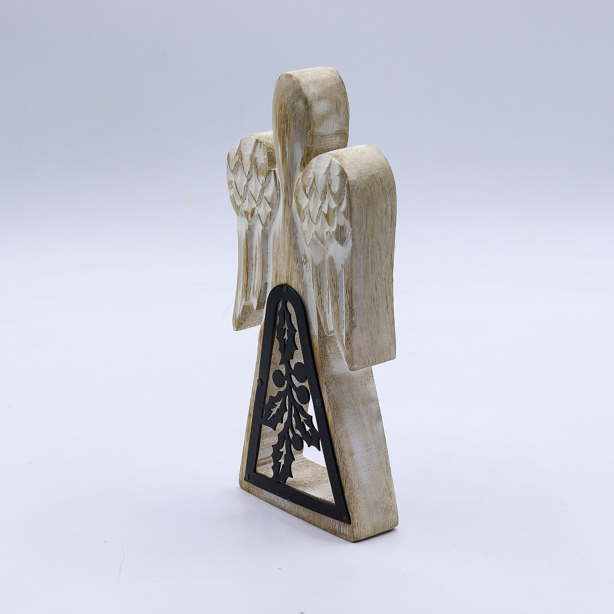 Mango Wood Angel - Whitewash with Iron Decor Cut Out