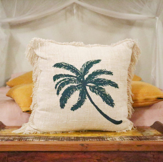 1x Linen Cushion 60 x 60  Palm Tree
