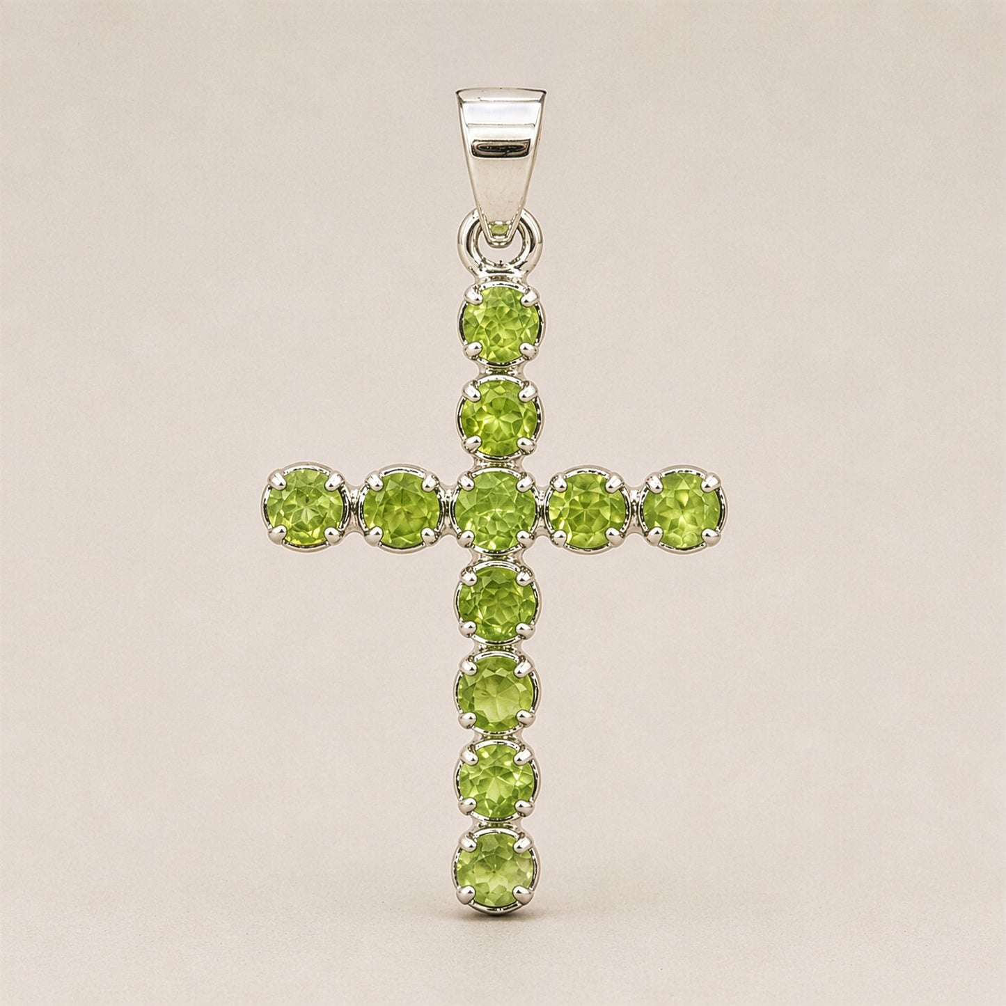 Indian Devotional Pendant - Silver Plated (45cm Chain)- Peridot Crucifix