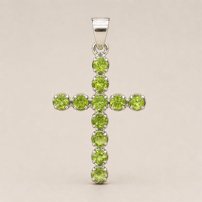 Indian Devotional Pendant - Silver Plated (45cm Chain)- Peridot Crucifix