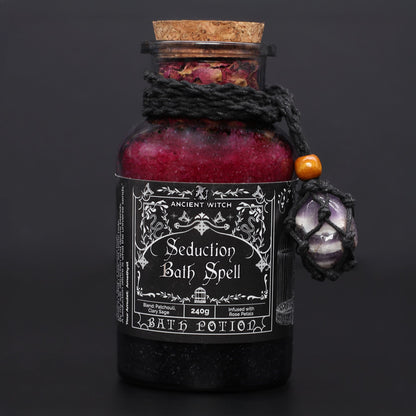 Ancient Witch Bath Spell Potion & Amethyst Crystal Amulet - Seduction
