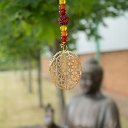 Indian Chimes - Brass Flower of Life with Rudraksha Beads String Bells - 6x63cm