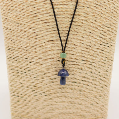 Cord Necklace Gemstone Pendant - Sodalite Mushroom