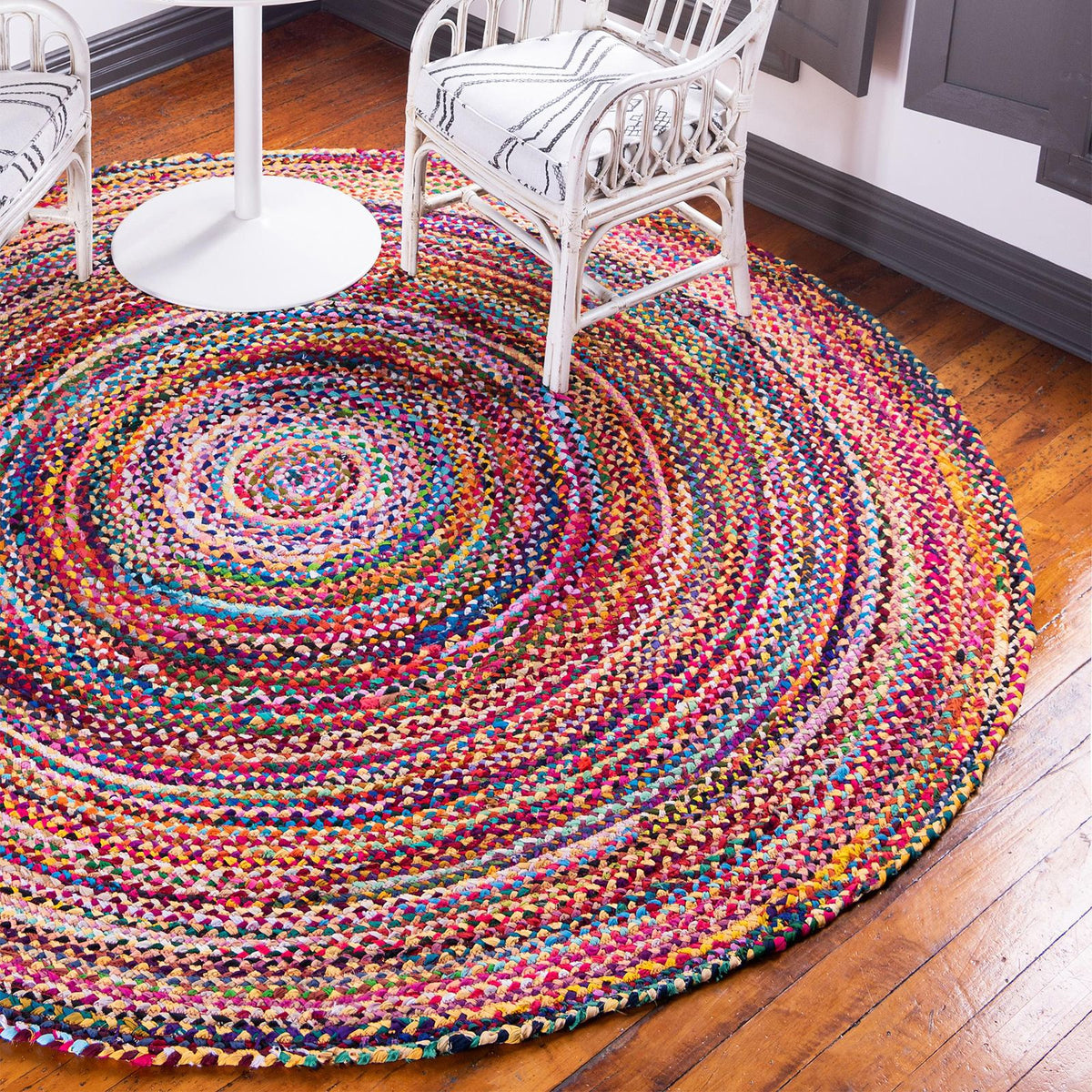 Round Jute and Recycled Cotton Rug -  90 cm