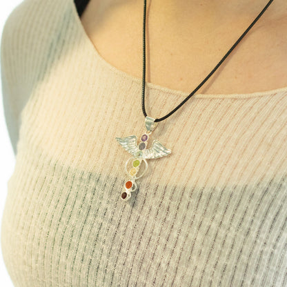 Indian Devotional Pendant - Silver Plated (45cm Cord)- Angel Chakra
