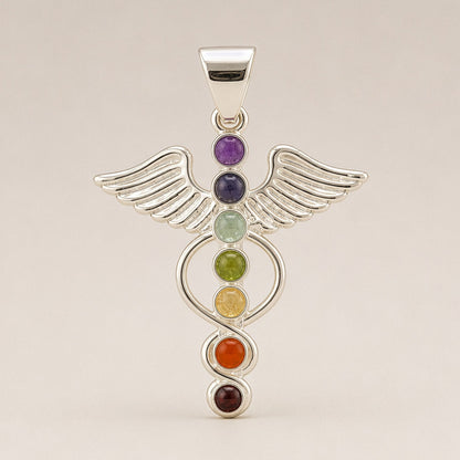 Indian Devotional Pendant - Silver Plated (45cm Cord)- Angel Chakra