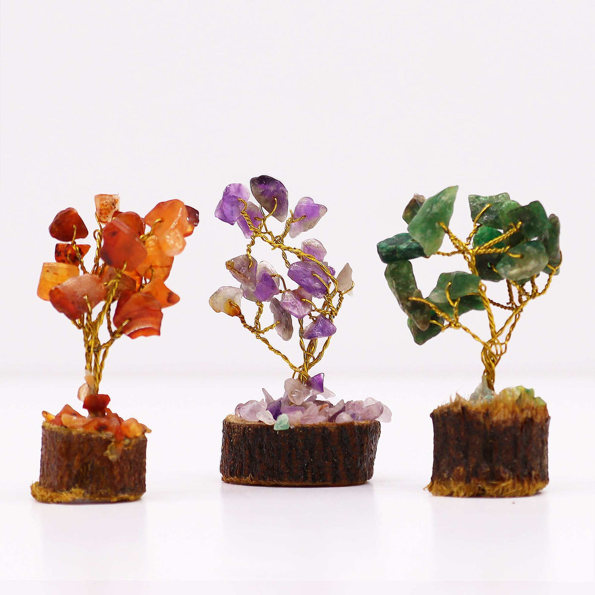 Box of 12 Mini Gemstone Trees On Wood Base - Assorted Mix (15 stones)