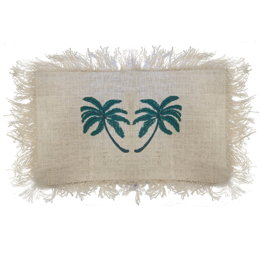 1x Linen Cushion 30x50cm Palm Tree with Fringe