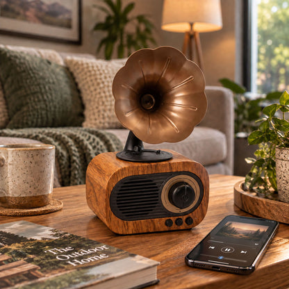 Retro Mini Gramophone Speaker - Bluetooth & FM Radio - 5 watt x 1