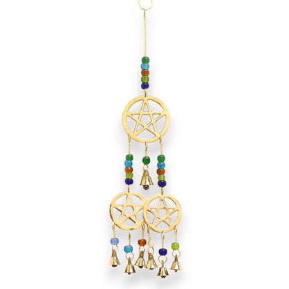 Indian Chimes - Brass Tri-Pentagram  - 7 Bells - 9.5x32cm
