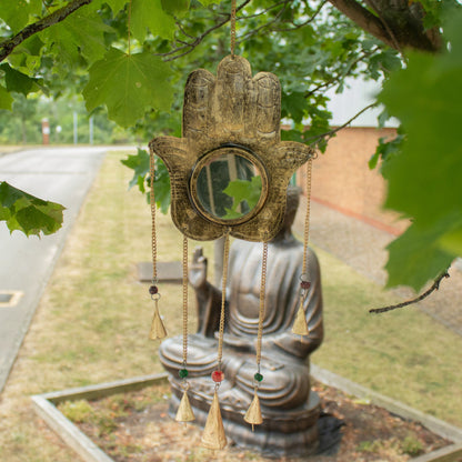 Indian Chimes - Hamsa Lrg Mirror 5 Bells - 19x65cm