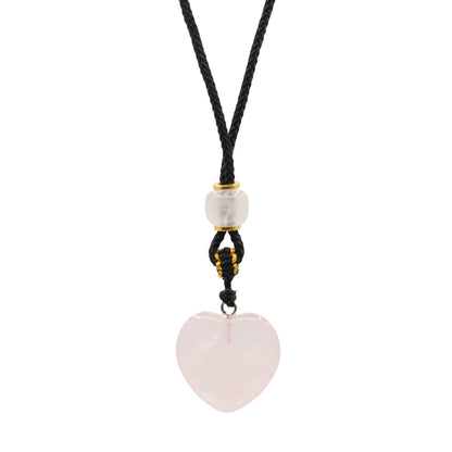 Cord Necklace Gemstone Pendant - Rose Quartz Heart