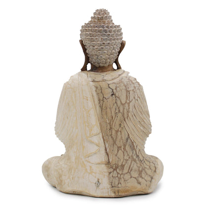 Hand Carved Buddha Statue - 40cm Welcome - Whitewash