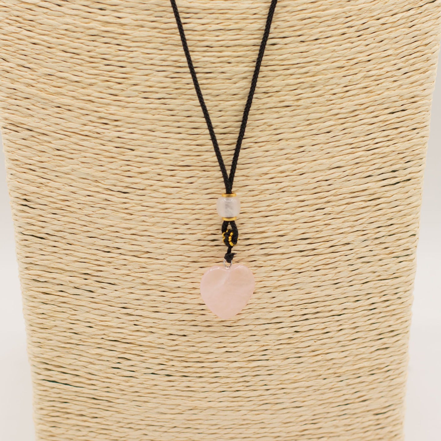 Cord Necklace Gemstone Pendant - Rose Quartz Heart