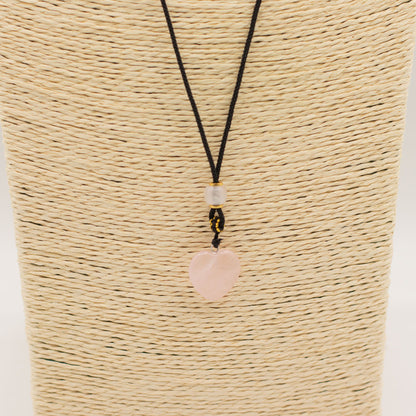 Cord Necklace Gemstone Pendant - Rose Quartz Heart