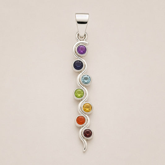 Indian Devotional Pendant - Silver Plated (45cm Cord)- Snake Chakra