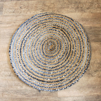 Round Jute and Recycle Denim Rug-  90 cm