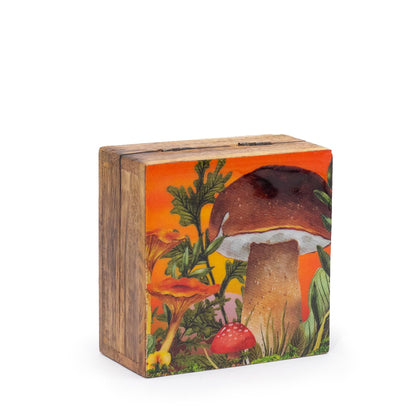 Small Enameled Square Box 10x10x4.2cm - Mushroom Design Maroon