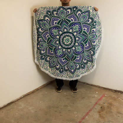 Small Mandala Roundie Cotton Art (130cm) - Teal & Blue
