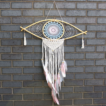 Protection Dream Cather - Lrg Macrame Eye Blue/ Whie/Pink