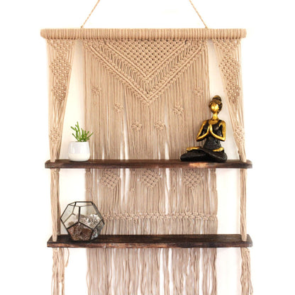 Brown Macrame Hanging Shelves - Brown