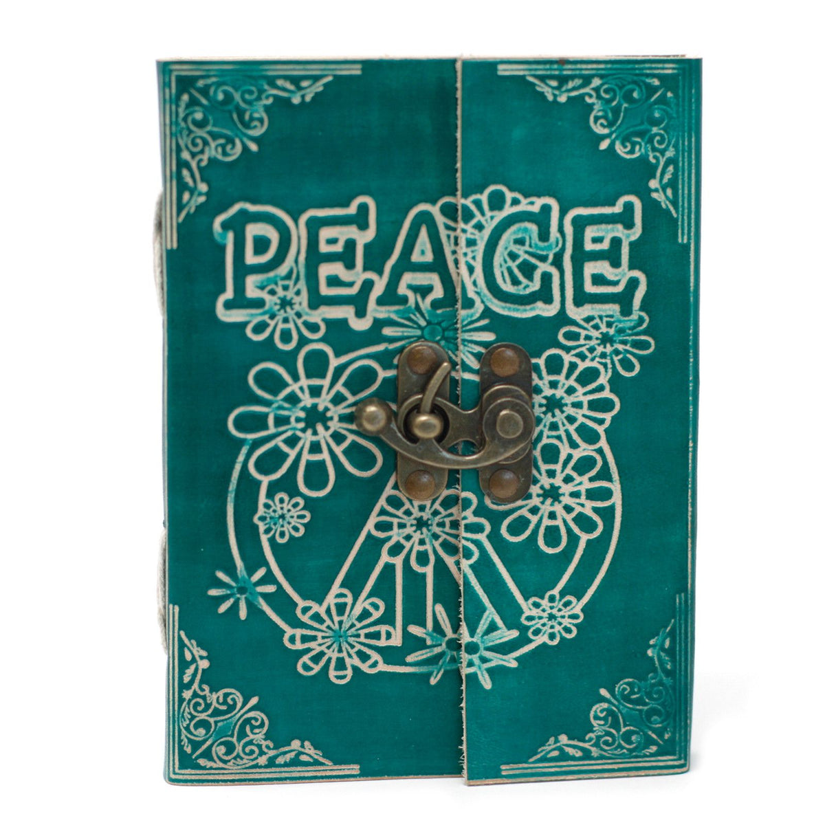 Leather Green Peace with Lock Notebook (18x13 cm)