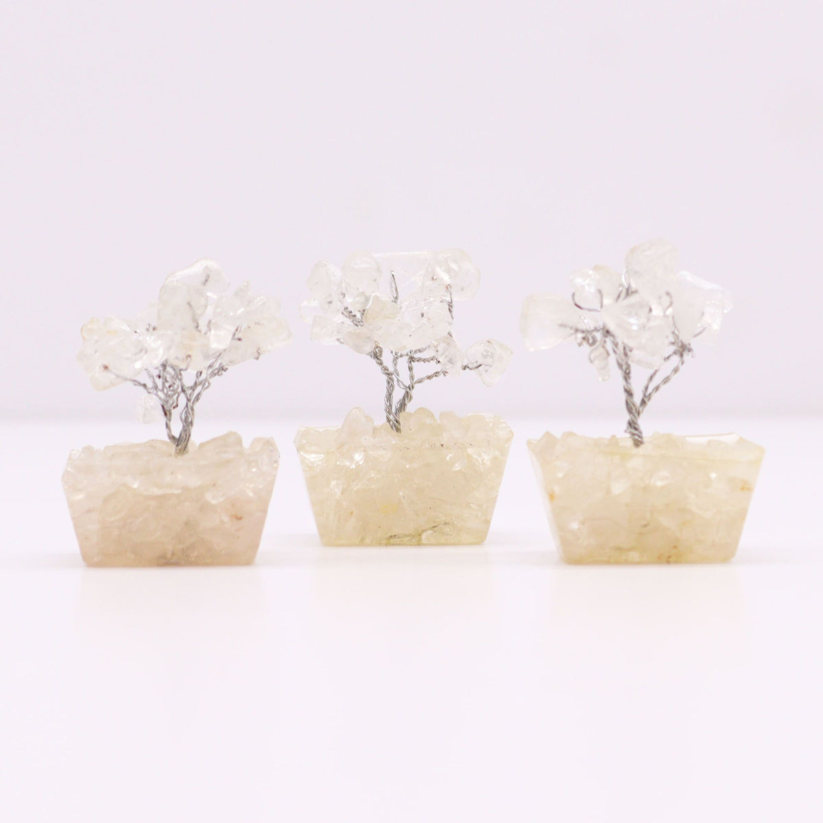 Mini Gemstone Trees On Orgonite Base - Rock Quartz (15 stones)
