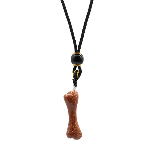 Cord Necklace Gemstone Pendant - Goldstone Bone