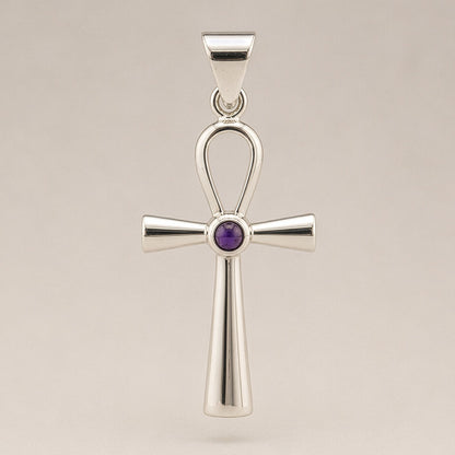 Indian Devotional Pendant - Silver Plated (45cm Cord)- Ankh Symbol of Eternal Life