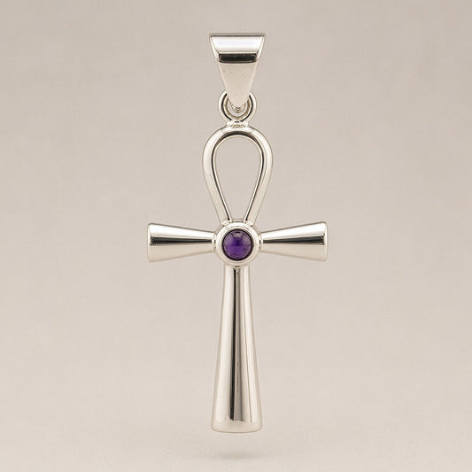 Indian Devotional Pendant - Silver Plated (45cm Cord)- Ankh Symbol of Eternal Life