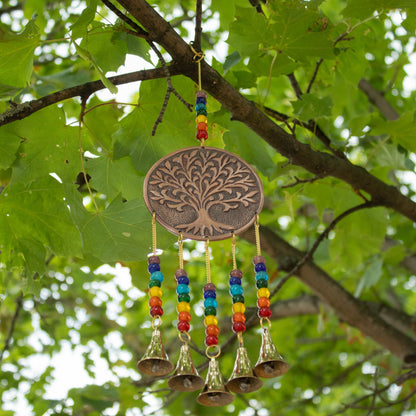 Indian Chimes - Med Tree of Life - Chakra Beads 5 Bells - 10x36cm