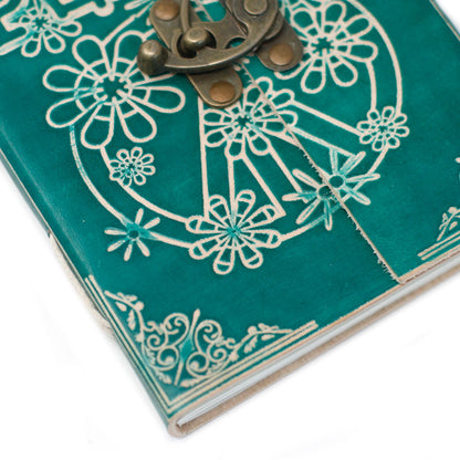 Leather Green Peace with Lock Notebook (18x13 cm)