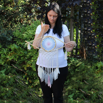 Protection Dream Cather - Med Macrame Eye White/ Gey/Brown