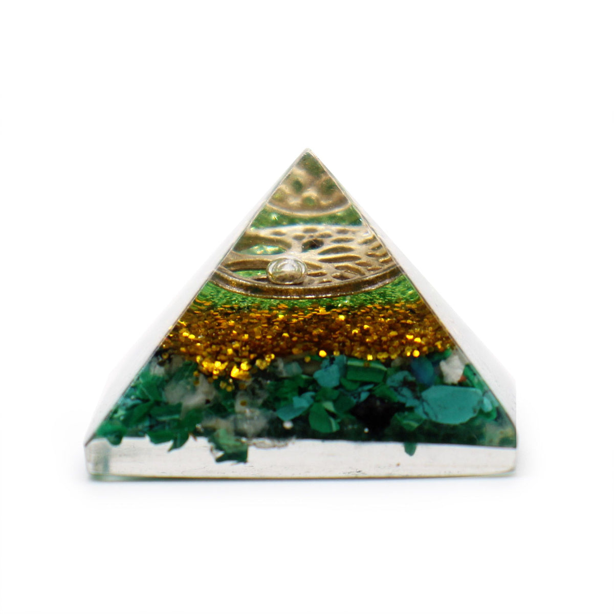 Sm Orgonite Pyramid 25mm Gemchips and Copper