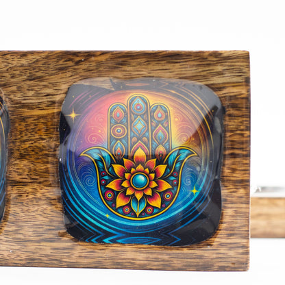 Med Enamelled Mango Tray Set - Hamsa