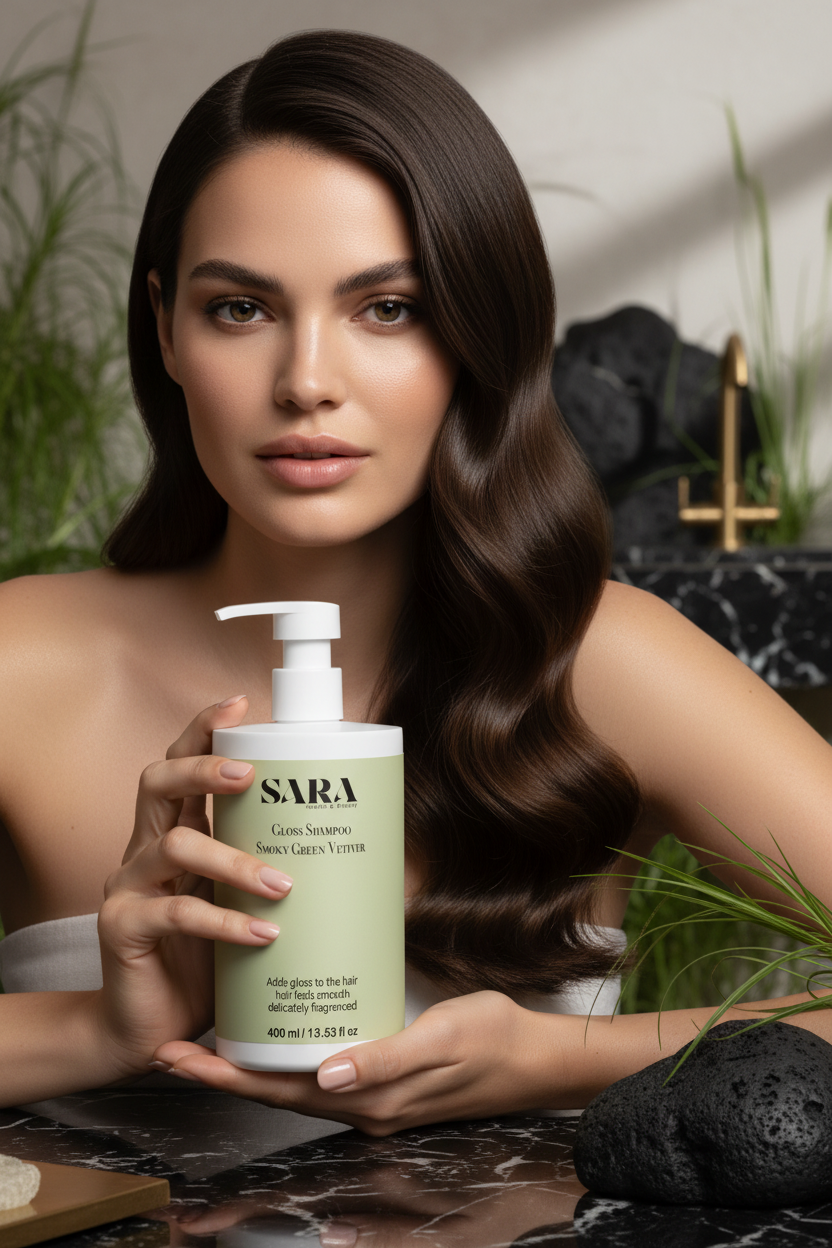 Gloss Shampoo Smoky Green Vetiver – Model Lifestyle Shot