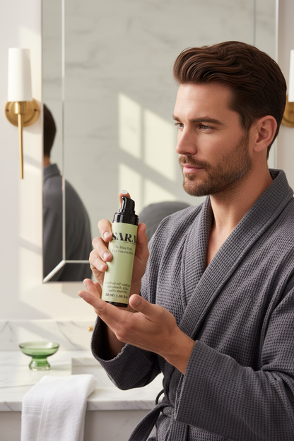 Oil-Free Zinc Face Gel for Men – Lifestyle with Model