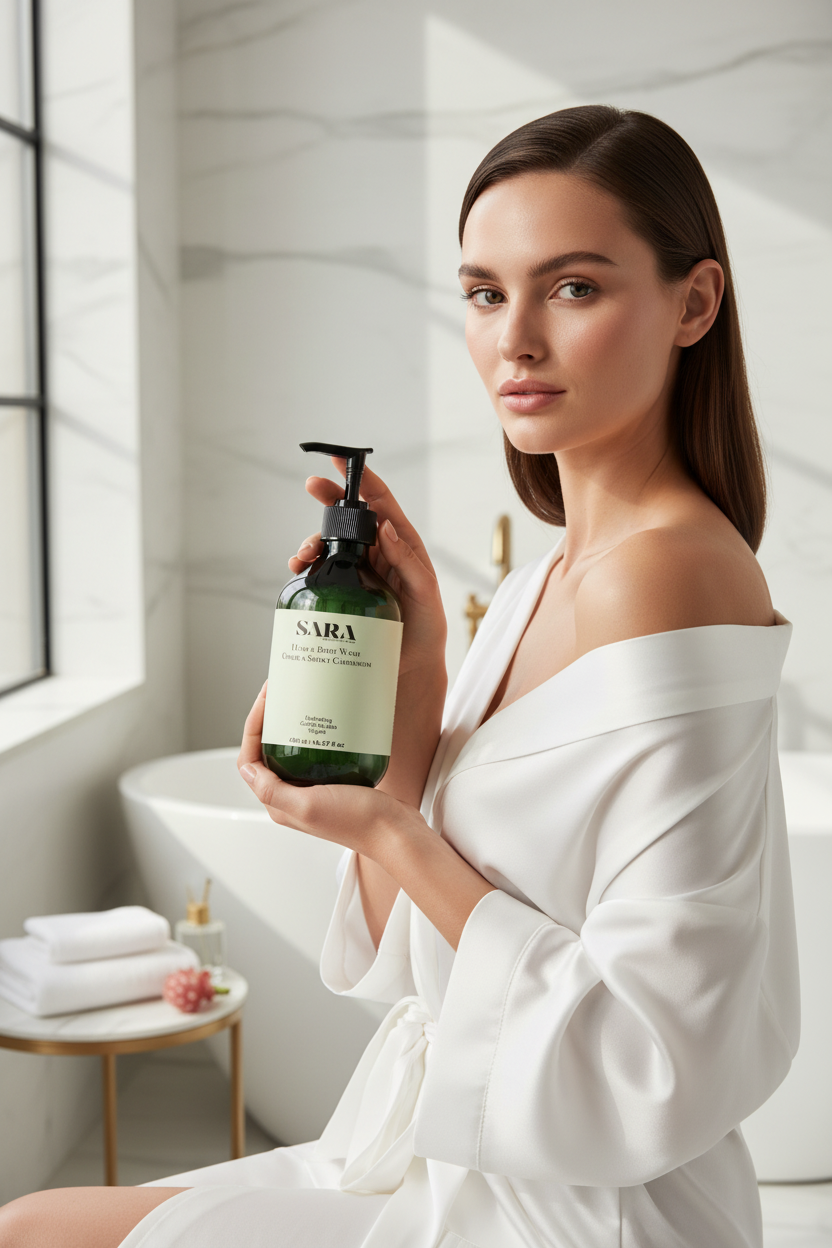 SARA Hand & Body Wash – Editorial Model Shot